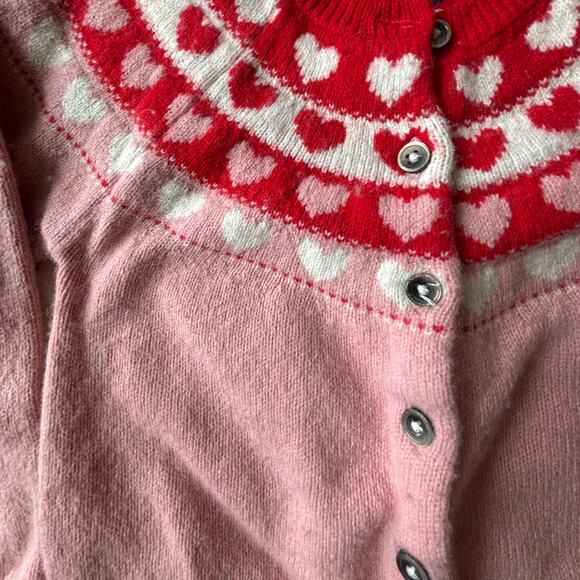 ✨ Mini Boden Pink & Red Heart Fair Isle Cardigan (2–3Y) - Picture 2 of 7